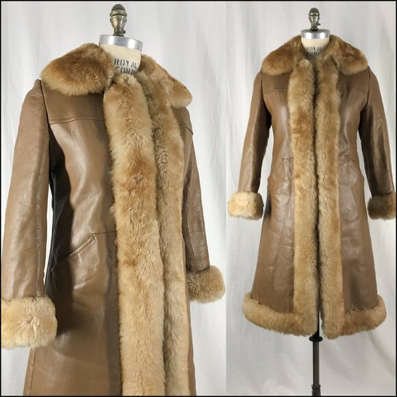 Vintage 60s 70s Leather Jacket Penny Lane Shearling and Faux Fur Tan - Picture 3 of 7
